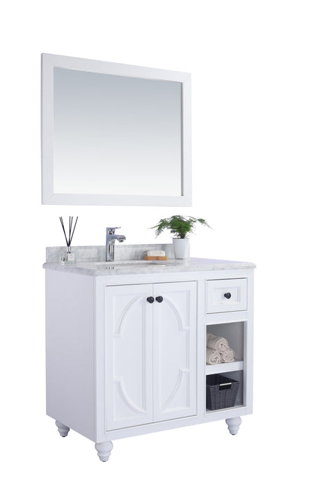 Odyssey 36" White Bathroom Vanity with White Carrara Marble Countertop Laviva 313613-36W-WC