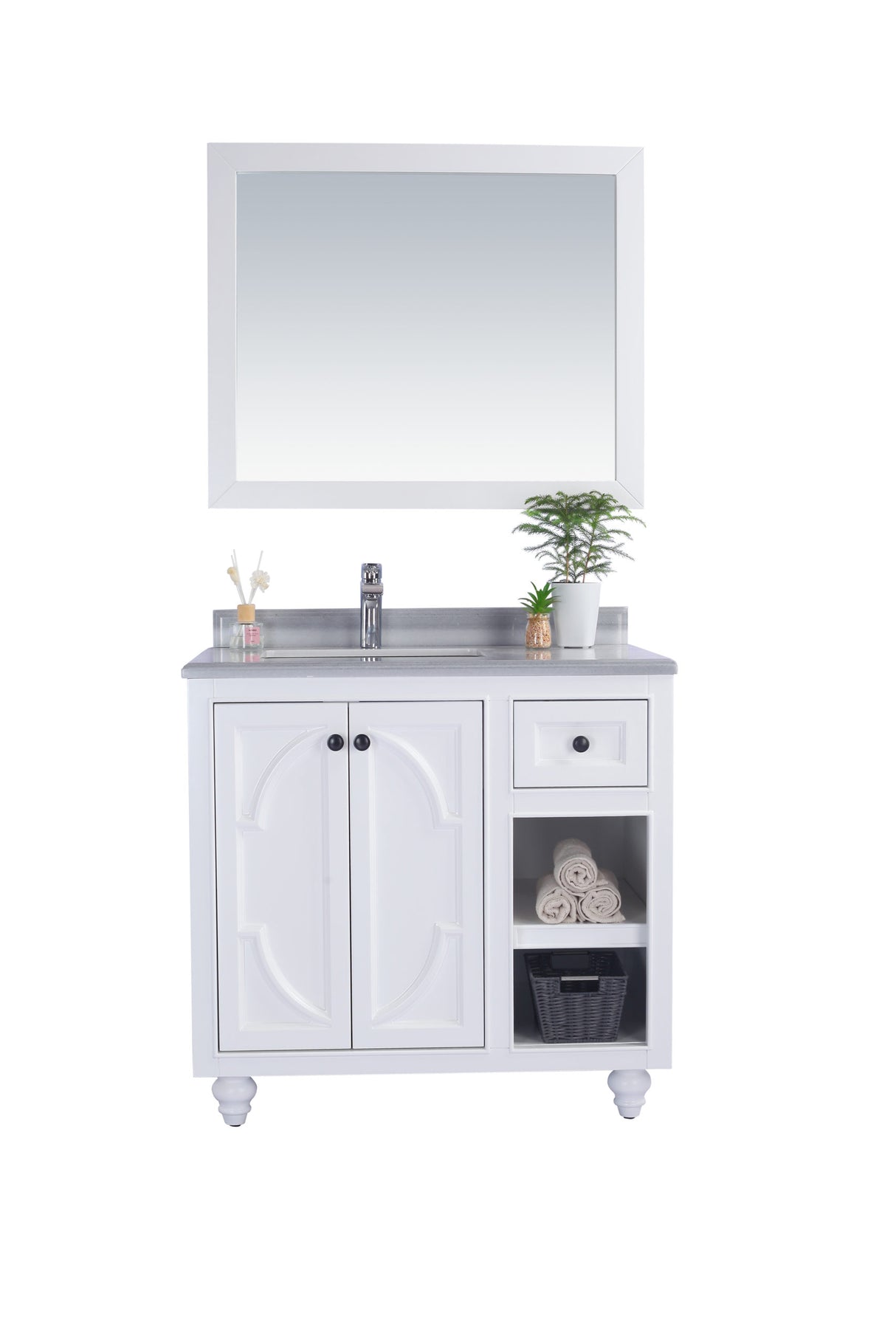 Odyssey 36" White Bathroom Vanity with White Stripes Marble Countertop Laviva 313613-36W-WS