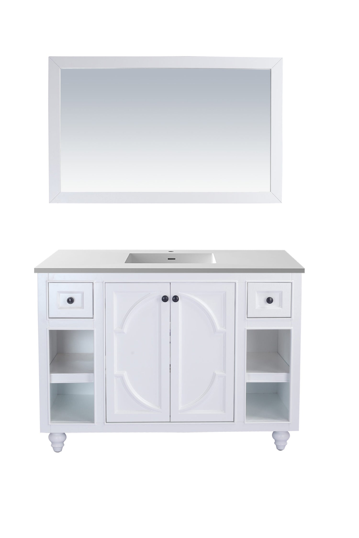 Odyssey 48" White Bathroom Vanity with Matte White VIVA Stone Solid Surface Countertop Laviva 313613-48W-MW