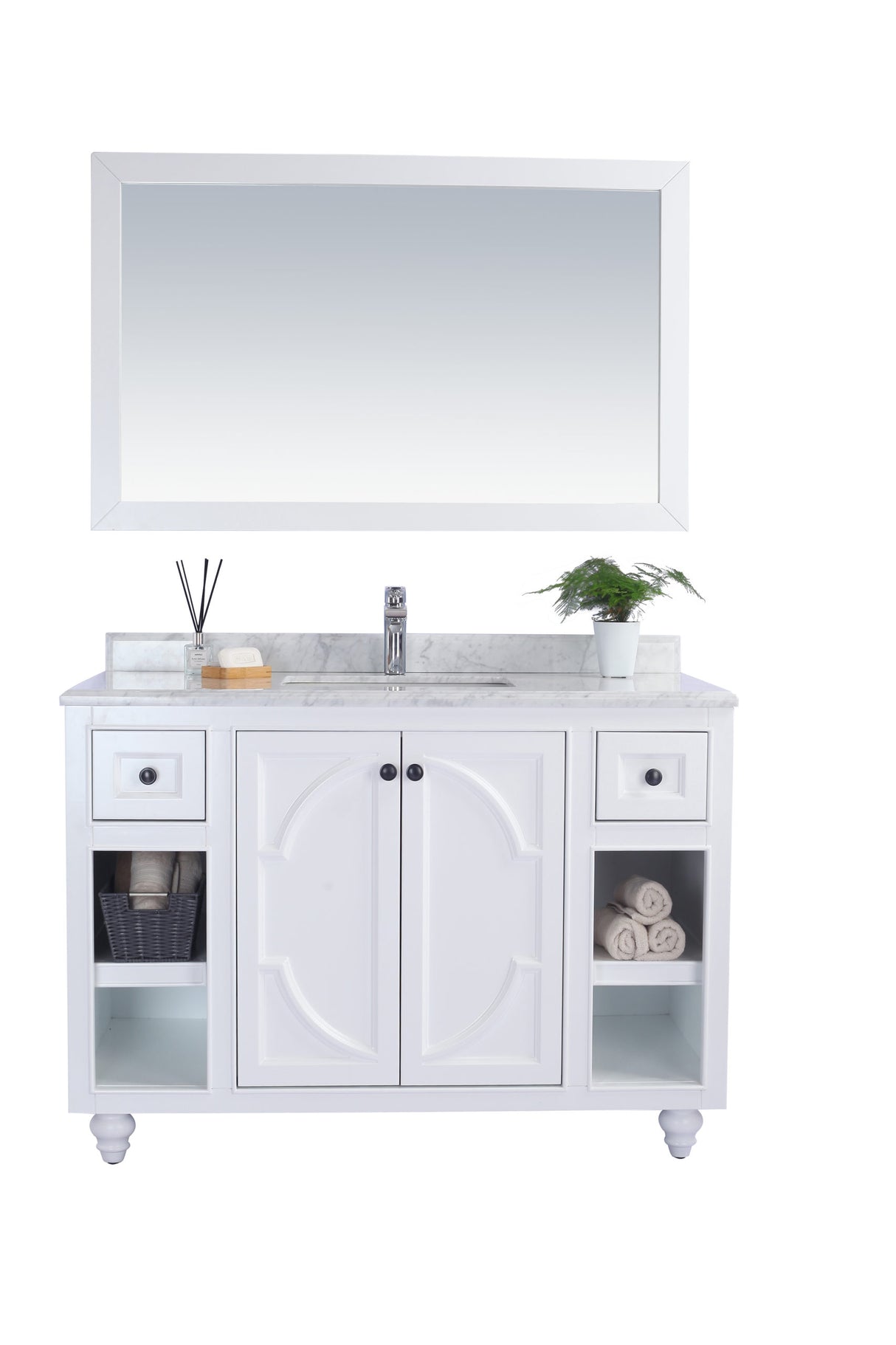 Odyssey 48" White Bathroom Vanity with White Carrara Marble Countertop Laviva 313613-48W-WC