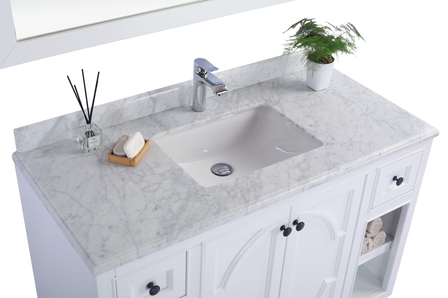 Odyssey 48" White Bathroom Vanity with White Carrara Marble Countertop Laviva 313613-48W-WC