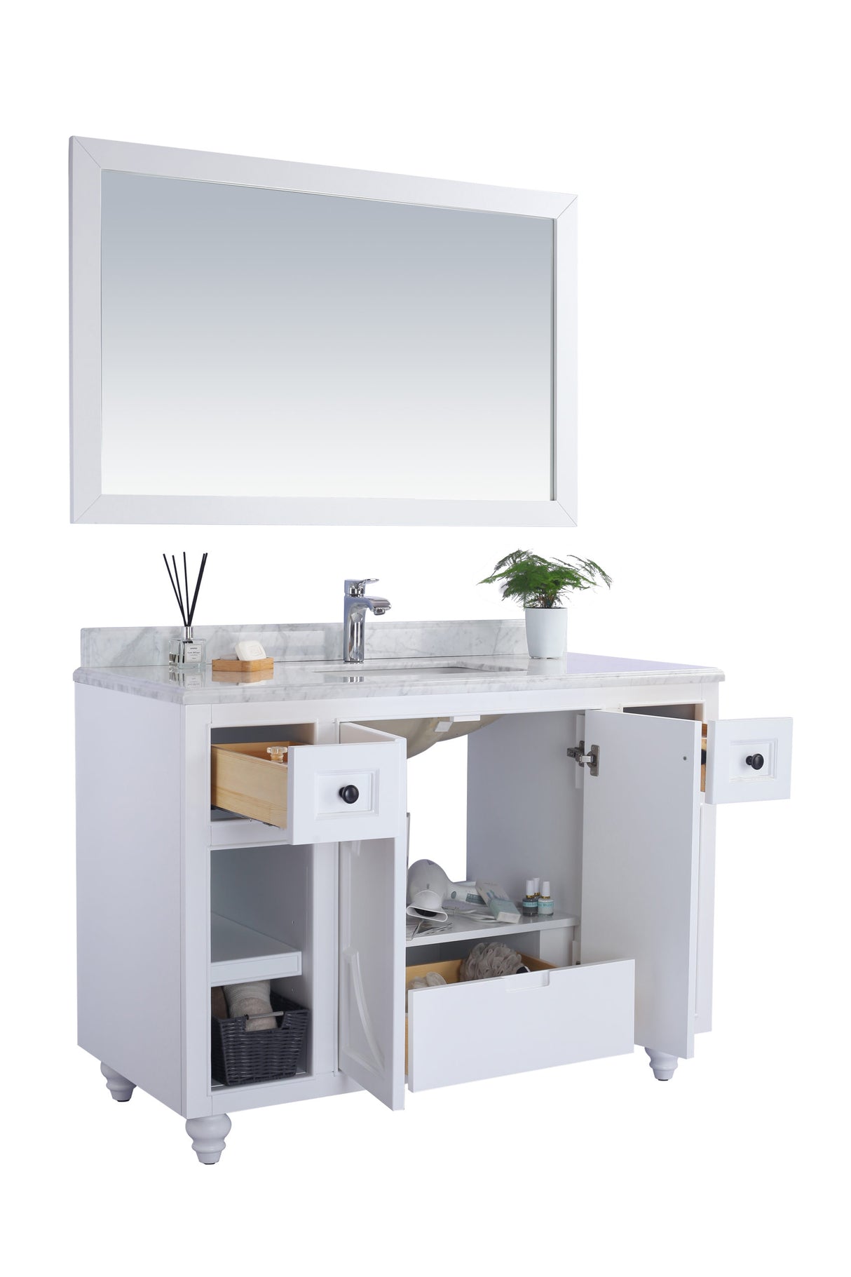 Odyssey 48" White Bathroom Vanity with White Carrara Marble Countertop Laviva 313613-48W-WC