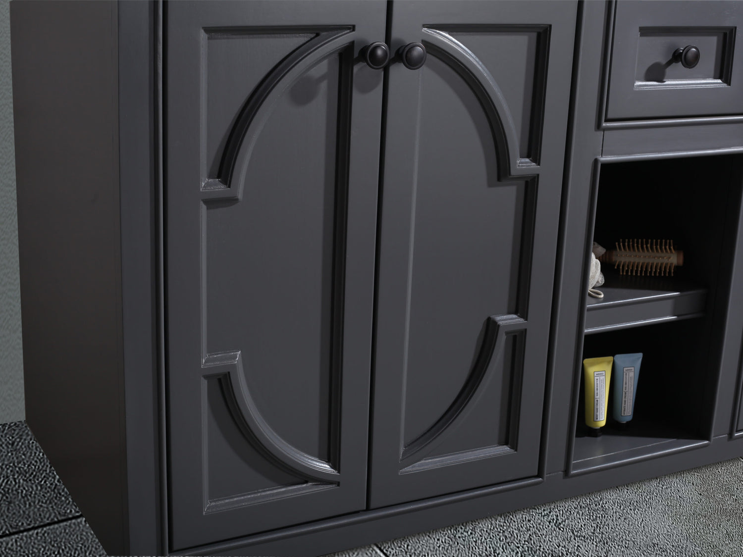 Odyssey 60" Maple Grey Double Sink Bathroom Vanity with Black Wood Marble Countertop Laviva 313613-60G-BW