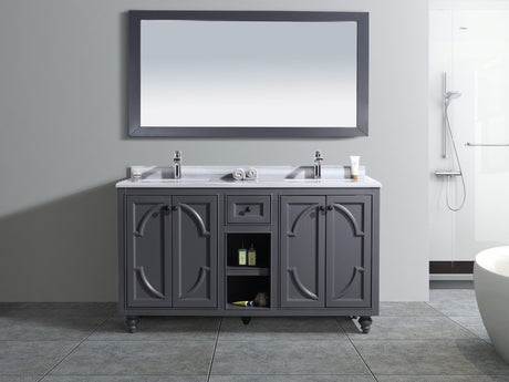 Odyssey 60" Maple Grey Double Sink Bathroom Vanity with White Stripes Marble Countertop Laviva 313613-60G-WS