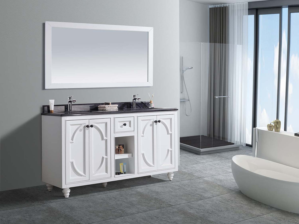 Odyssey 60" White Double Sink Bathroom Vanity with Black Wood Marble Countertop Laviva 313613-60W-BW