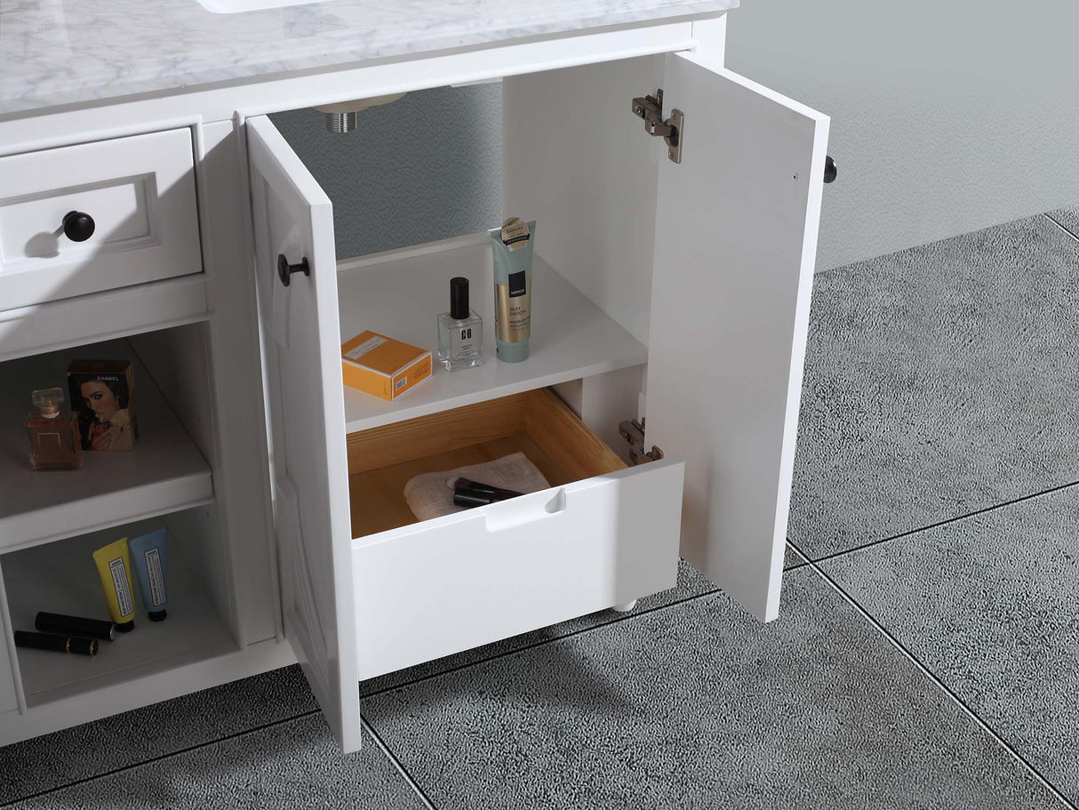 Odyssey 60" White Double Sink Bathroom Vanity with Matte White VIVA Stone Solid Surface Countertop Laviva 313613-60W-MW