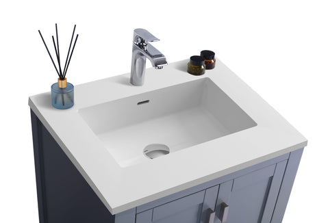 Wilson 24" Grey Bathroom Vanity with Matte White VIVA Stone Solid Surface Countertop Laviva 313ANG-24G-MW