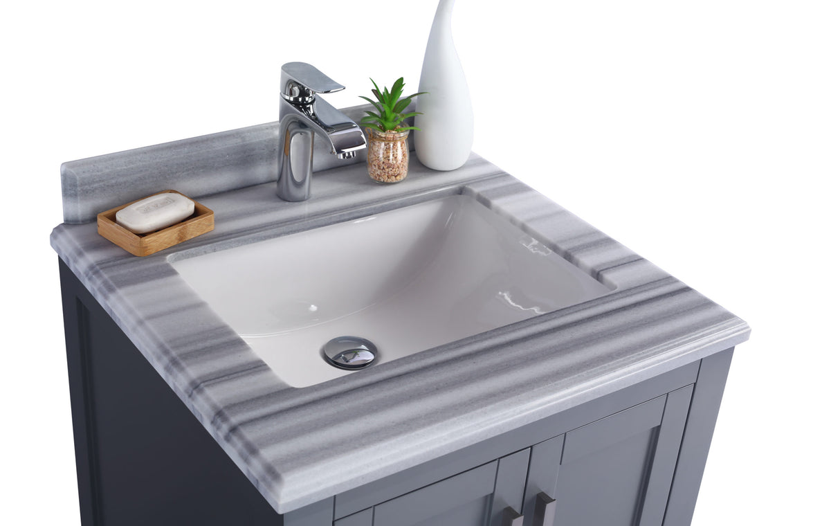 Wilson 24" Grey Bathroom Vanity with White Stripes Marble Countertop Laviva 313ANG-24G-WS