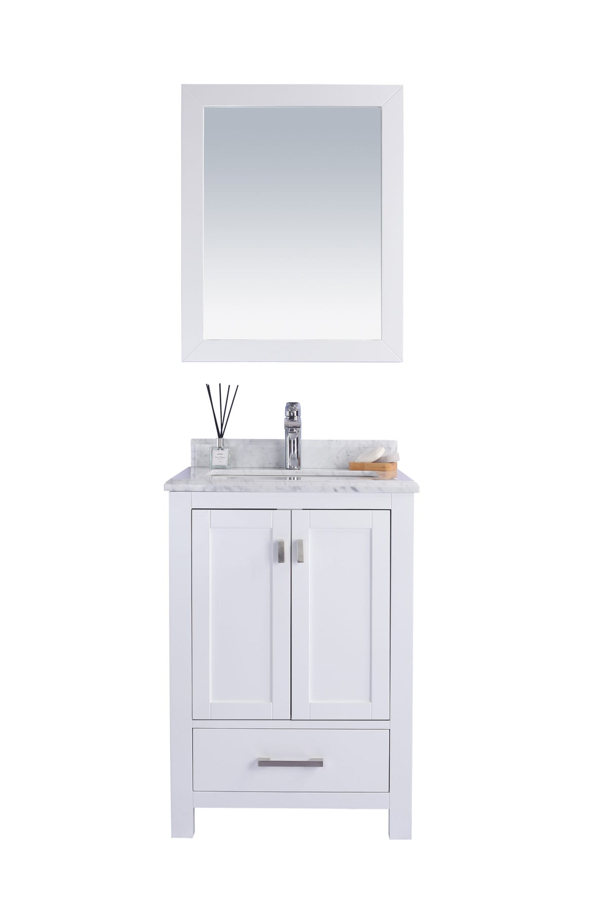 Wilson 24" White Bathroom Vanity with White Carrara Marble Countertop Laviva 313ANG-24W-WC