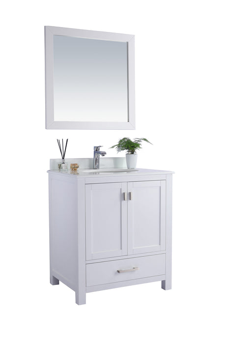 Wilson 30" White Bathroom Vanity with Pure White Phoenix Stone Countertop Laviva 313ANG-30W-PW