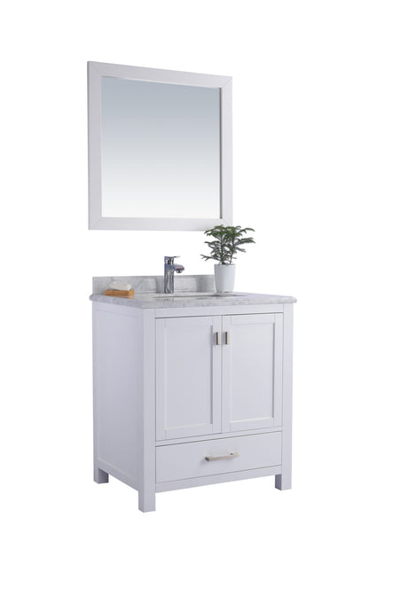 Wilson 30" White Bathroom Vanity with White Carrara Marble Countertop Laviva 313ANG-30W-WC