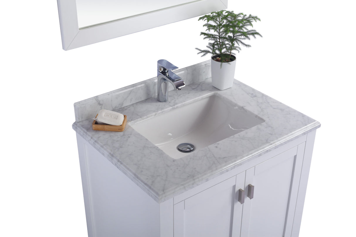 Wilson 30" White Bathroom Vanity with White Carrara Marble Countertop Laviva 313ANG-30W-WC