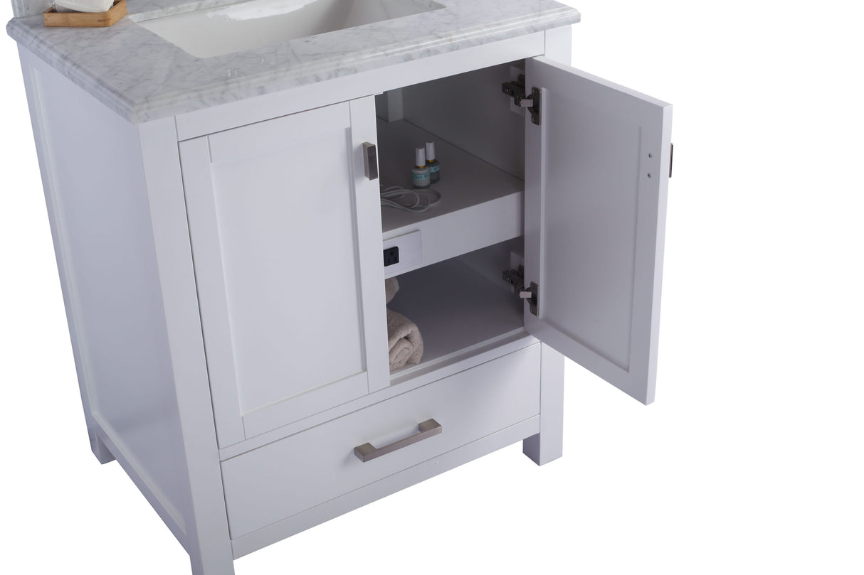 Wilson 30" White Bathroom Vanity with White Carrara Marble Countertop Laviva 313ANG-30W-WC