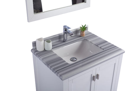 Wilson 30" White Bathroom Vanity with White Stripes Marble Countertop Laviva 313ANG-30W-WS
