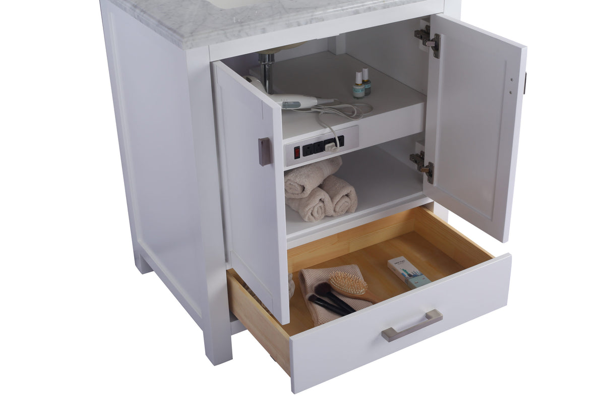 Wilson 30" White Bathroom Vanity with White Stripes Marble Countertop Laviva 313ANG-30W-WS