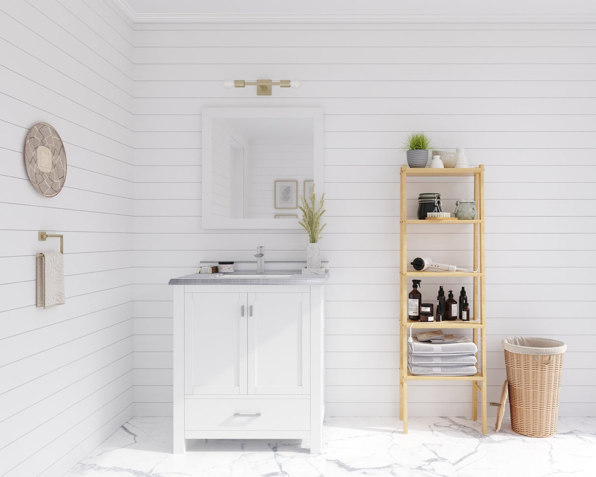 Wilson 30" White Bathroom Vanity with White Stripes Marble Countertop Laviva 313ANG-30W-WS