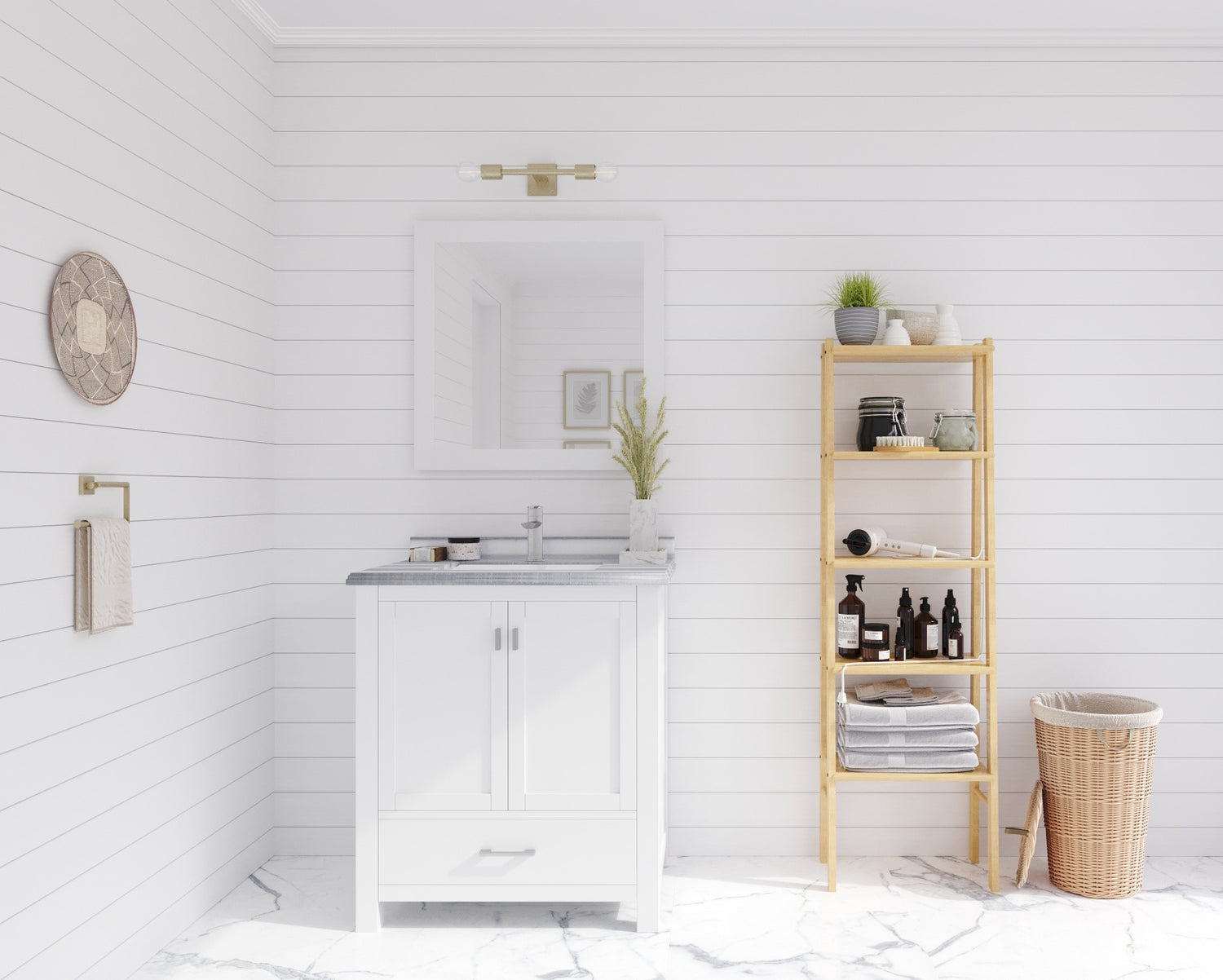 Wilson 30" White Bathroom Vanity with White Stripes Marble Countertop Laviva 313ANG-30W-WS