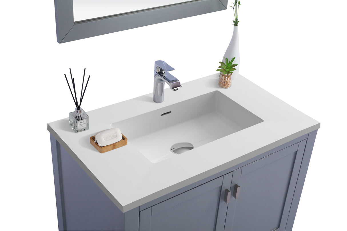 Wilson 36" Grey Bathroom Vanity with Matte White VIVA Stone Solid Surface Countertop Laviva 313ANG-36G-MW