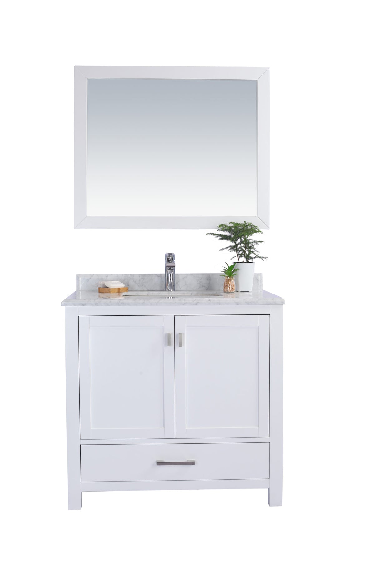 Wilson 36" White Bathroom Vanity with White Carrara Marble Countertop Laviva 313ANG-36W-WC