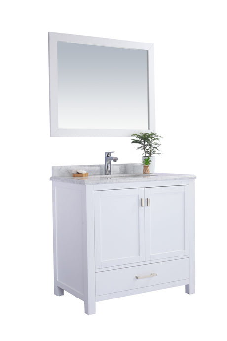 Wilson 36" White Bathroom Vanity with White Carrara Marble Countertop Laviva 313ANG-36W-WC