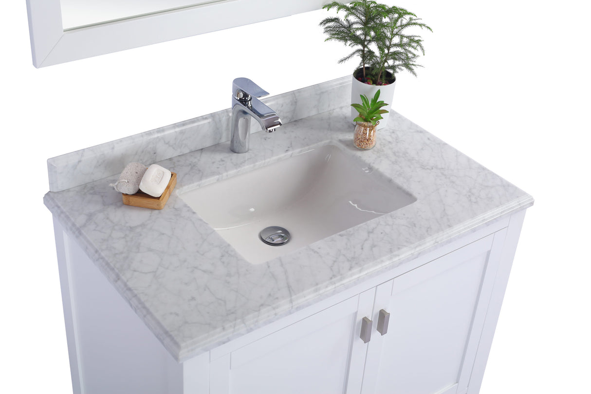 Wilson 36" White Bathroom Vanity with White Carrara Marble Countertop Laviva 313ANG-36W-WC