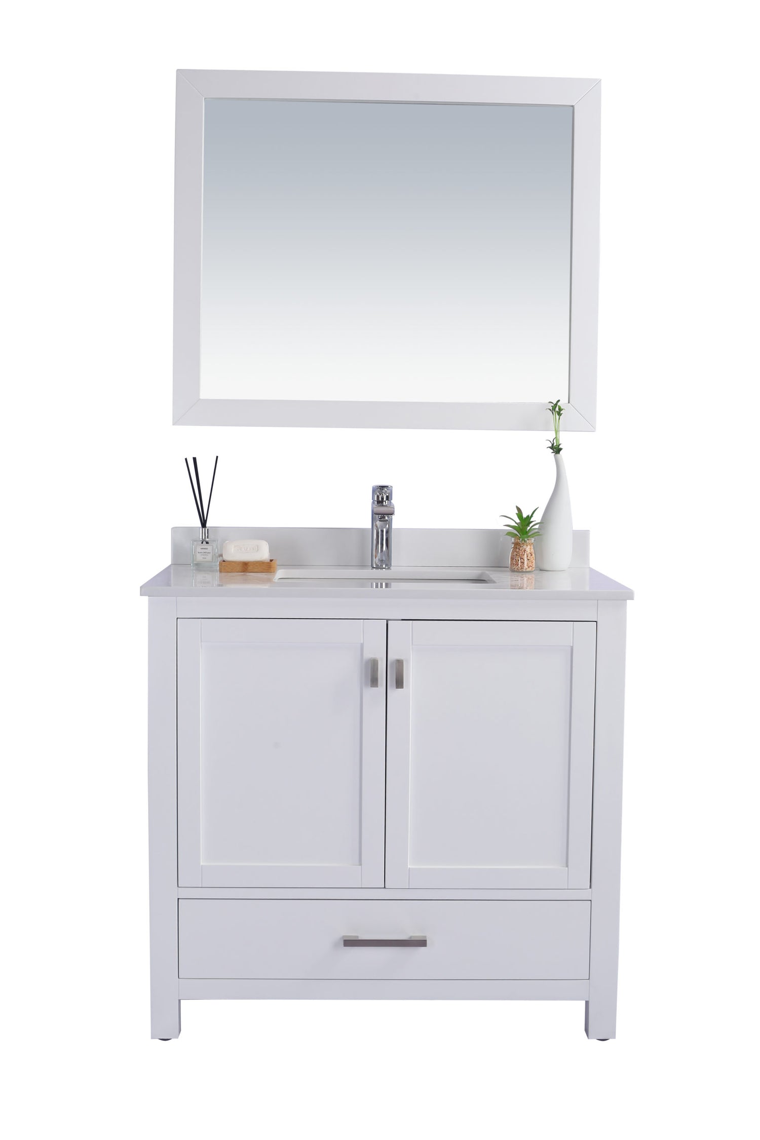 Wilson 36" White Bathroom Vanity with White Quartz Countertop Laviva 313ANG-36W-WQ