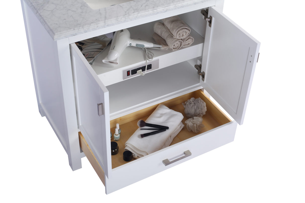Wilson 36" White Bathroom Vanity with White Stripes Marble Countertop Laviva 313ANG-36W-WS