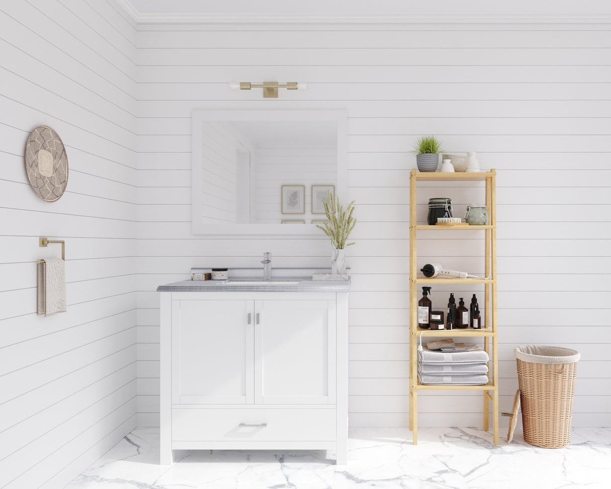 Wilson 36" White Bathroom Vanity with White Stripes Marble Countertop Laviva 313ANG-36W-WS