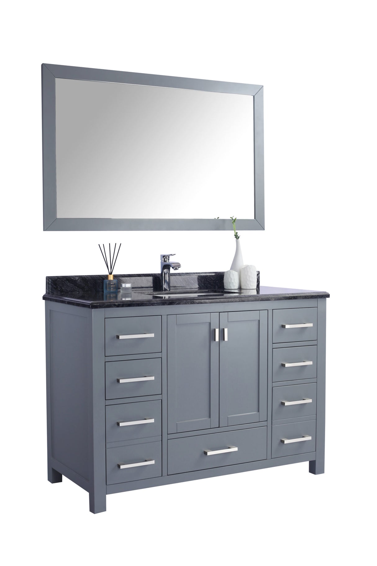 Wilson 48" Grey Bathroom Vanity with Black Wood Marble Countertop Laviva 313ANG-48G-BW