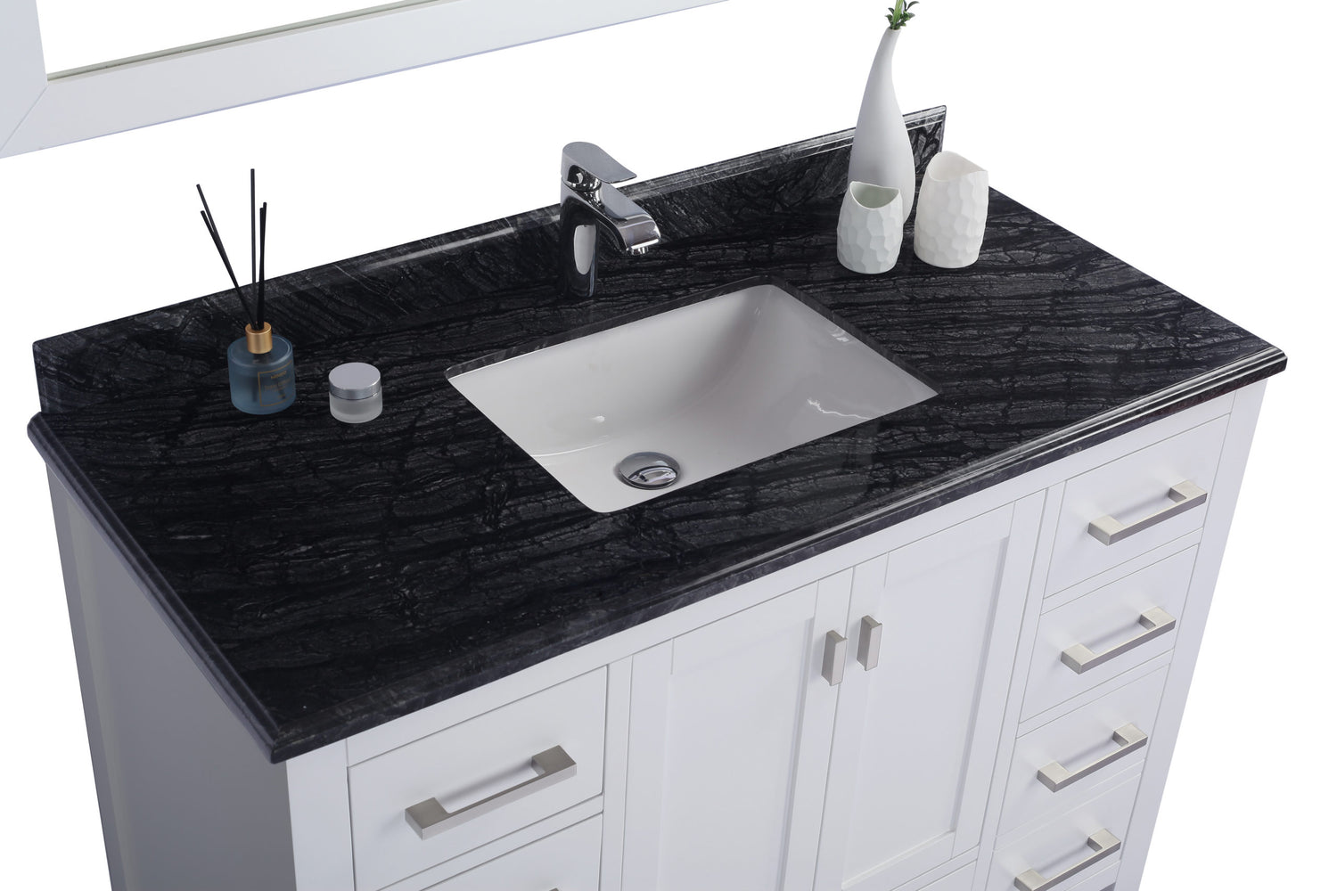 Wilson 48" White Bathroom Vanity with Black Wood Marble Countertop Laviva 313ANG-48W-BW