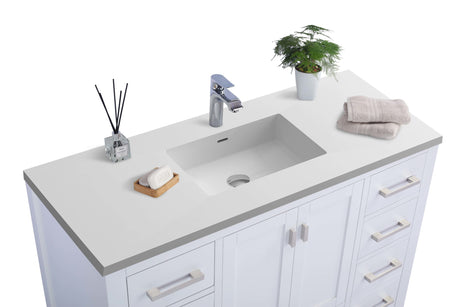 Wilson 48" White Bathroom Vanity with Matte White VIVA Stone Solid Surface Countertop Laviva 313ANG-48W-MW