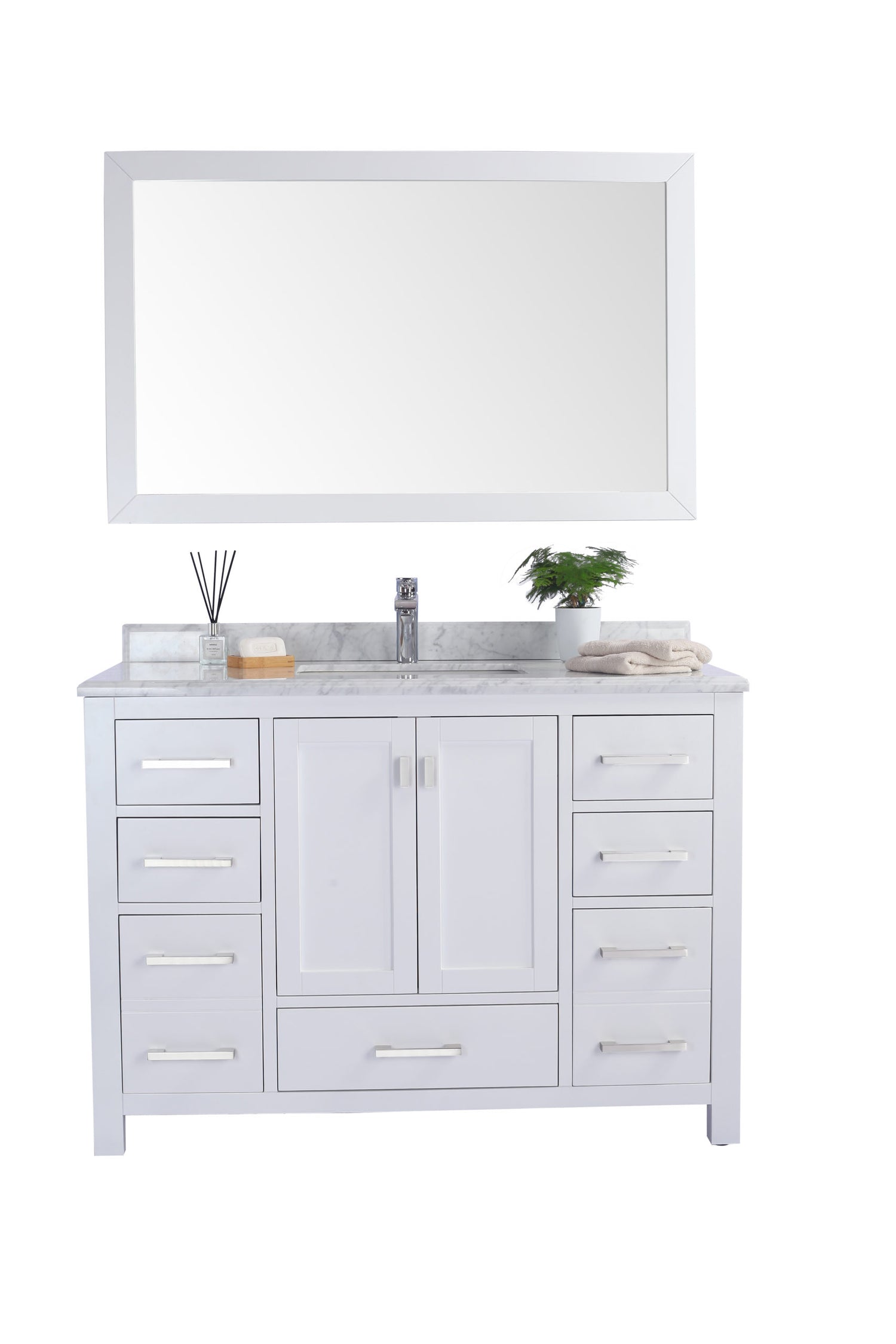 Wilson 48" White Bathroom Vanity with White Carrara Marble Countertop Laviva 313ANG-48W-WC