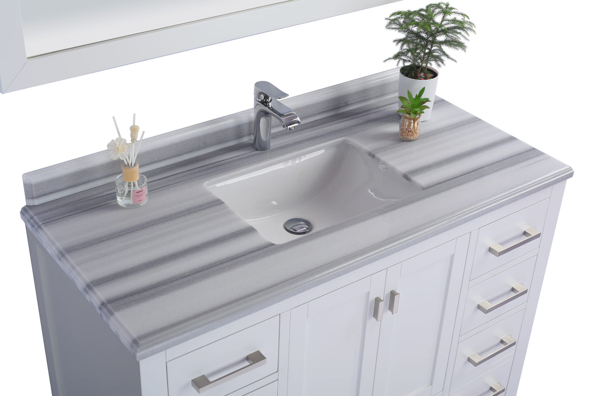 Wilson 48" White Bathroom Vanity with White Stripes Marble Countertop Laviva 313ANG-48W-WS
