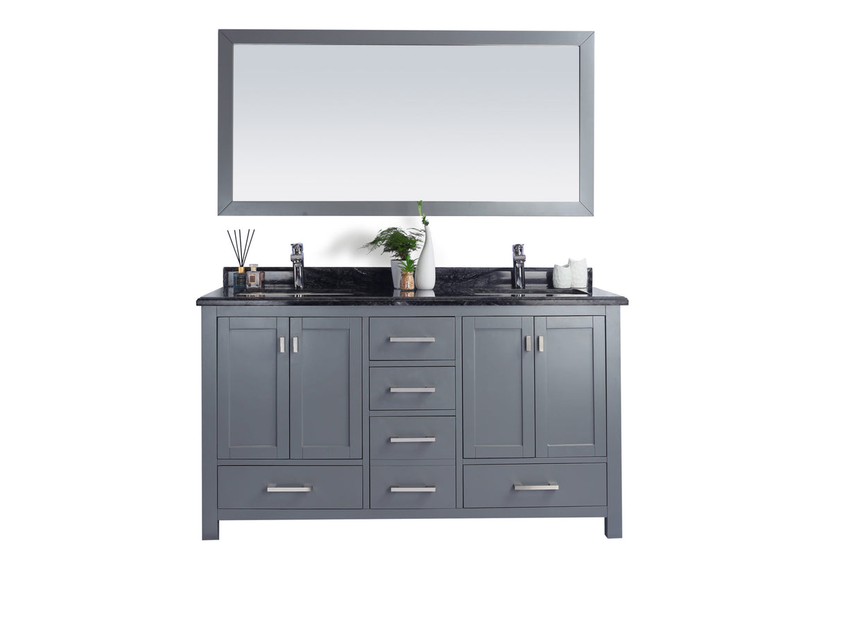 Wilson 60" Grey Double Sink Bathroom Vanity with Black Wood Marble Countertop Laviva 313ANG-60G-BW