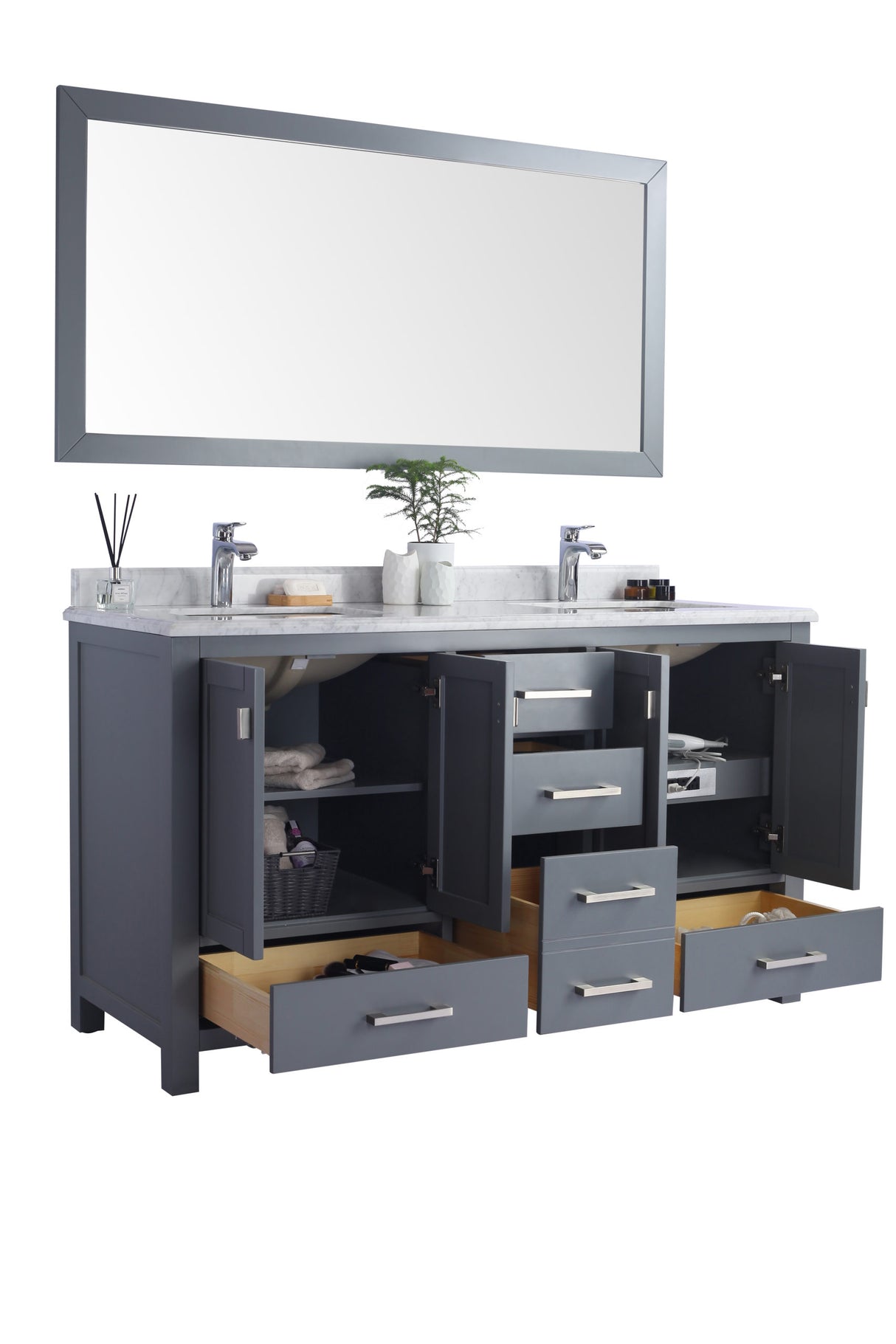Wilson 60" Grey Double Sink Bathroom Vanity with Black Wood Marble Countertop Laviva 313ANG-60G-BW