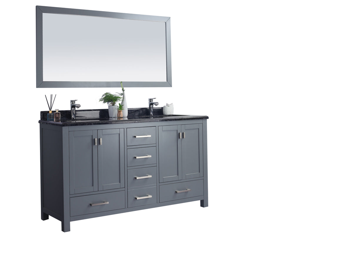 Wilson 60" Grey Double Sink Bathroom Vanity with Black Wood Marble Countertop Laviva 313ANG-60G-BW