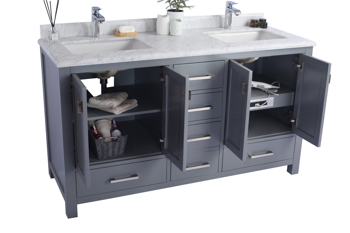 Wilson 60" Grey Double Sink Bathroom Vanity with Black Wood Marble Countertop Laviva 313ANG-60G-BW