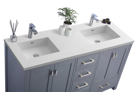 Wilson 60" Grey Double Sink Bathroom Vanity with Matte White VIVA Stone Solid Surface Countertop Laviva 313ANG-60G-MW