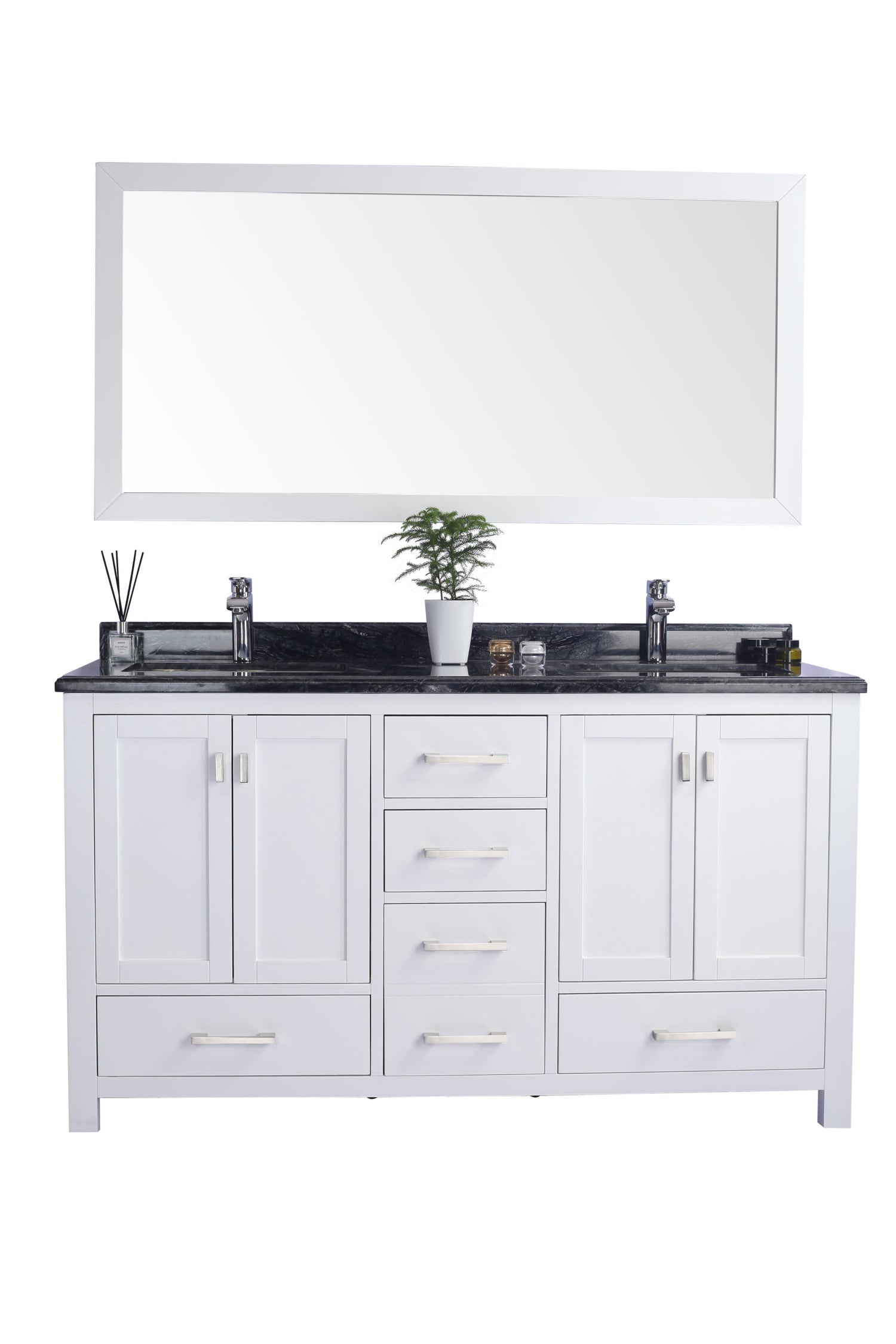 Wilson 60" White Double Sink Bathroom Vanity with Black Wood Marble Countertop Laviva 313ANG-60W-BW