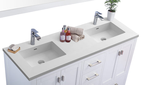 Wilson 60" White Double Sink Bathroom Vanity with Matte White VIVA Stone Solid Surface Countertop Laviva 313ANG-60W-MW