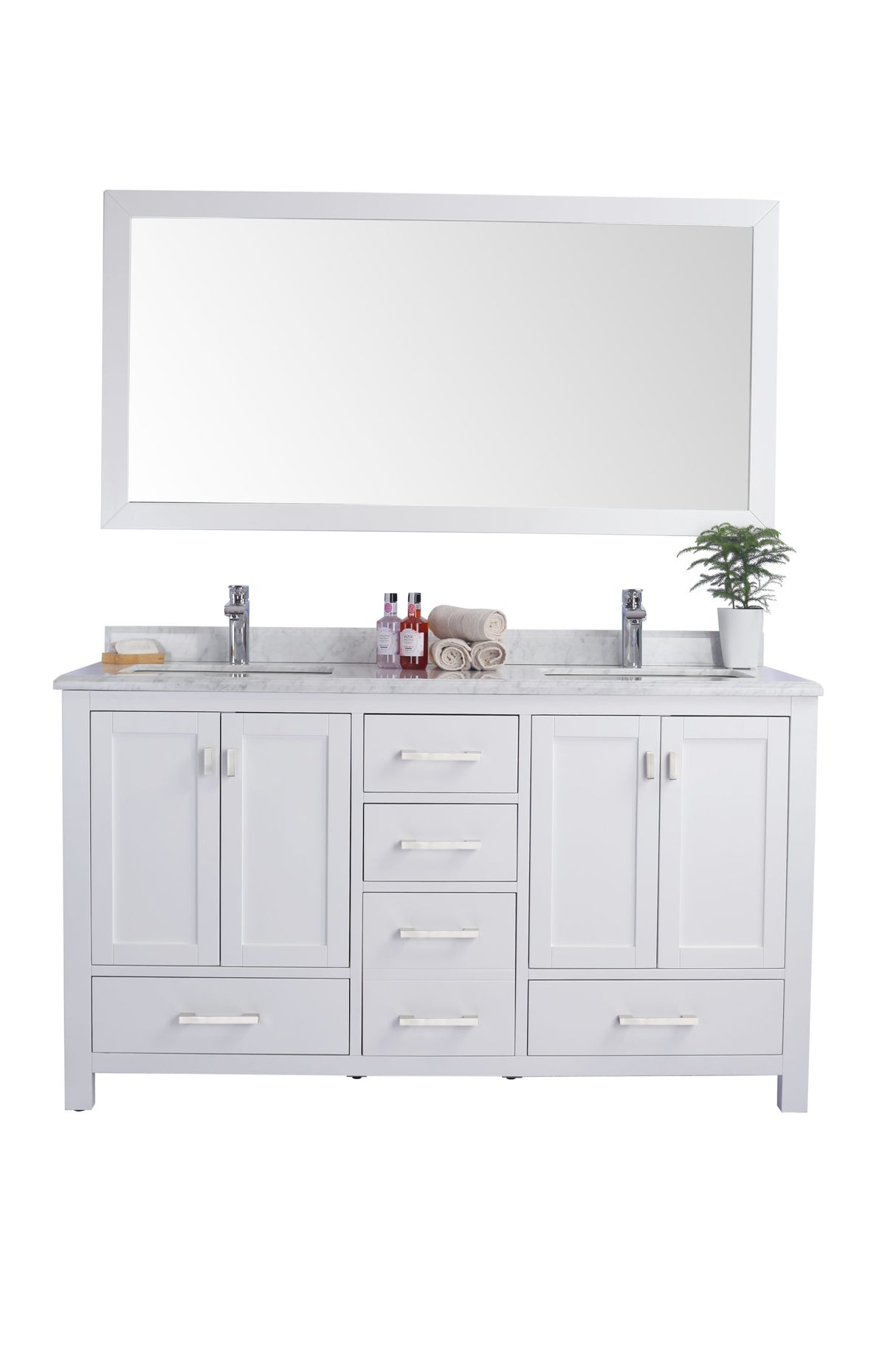 Wilson 60" White Double Sink Bathroom Vanity with White Carrara Marble Countertop Laviva 313ANG-60W-WC