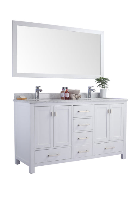 Wilson 60" White Double Sink Bathroom Vanity with White Carrara Marble Countertop Laviva 313ANG-60W-WC