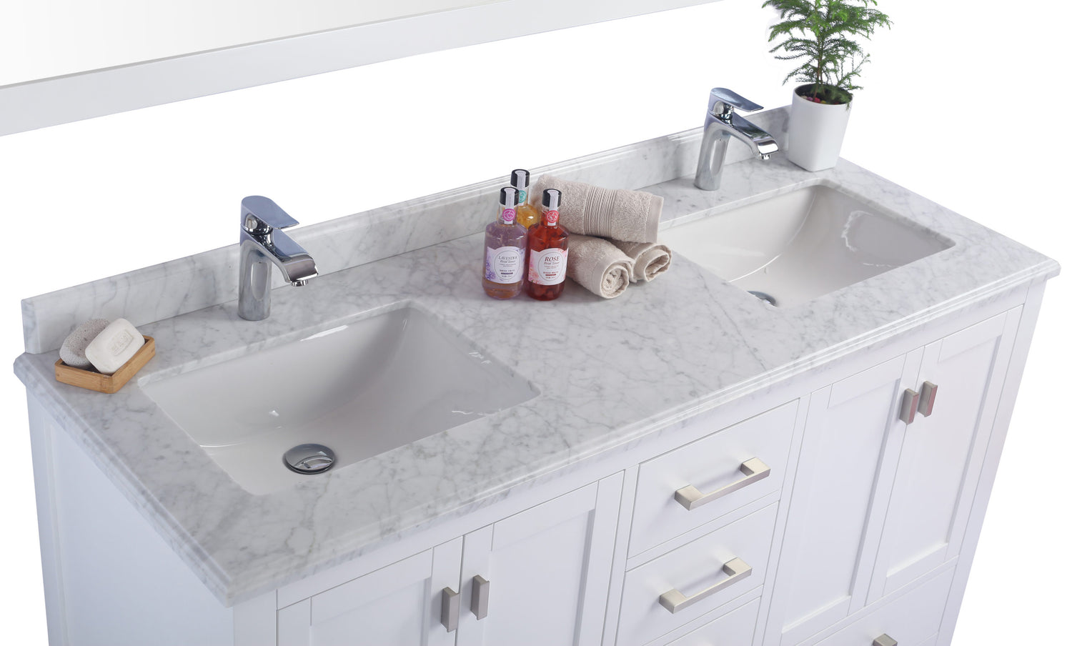 Wilson 60" White Double Sink Bathroom Vanity with White Carrara Marble Countertop Laviva 313ANG-60W-WC