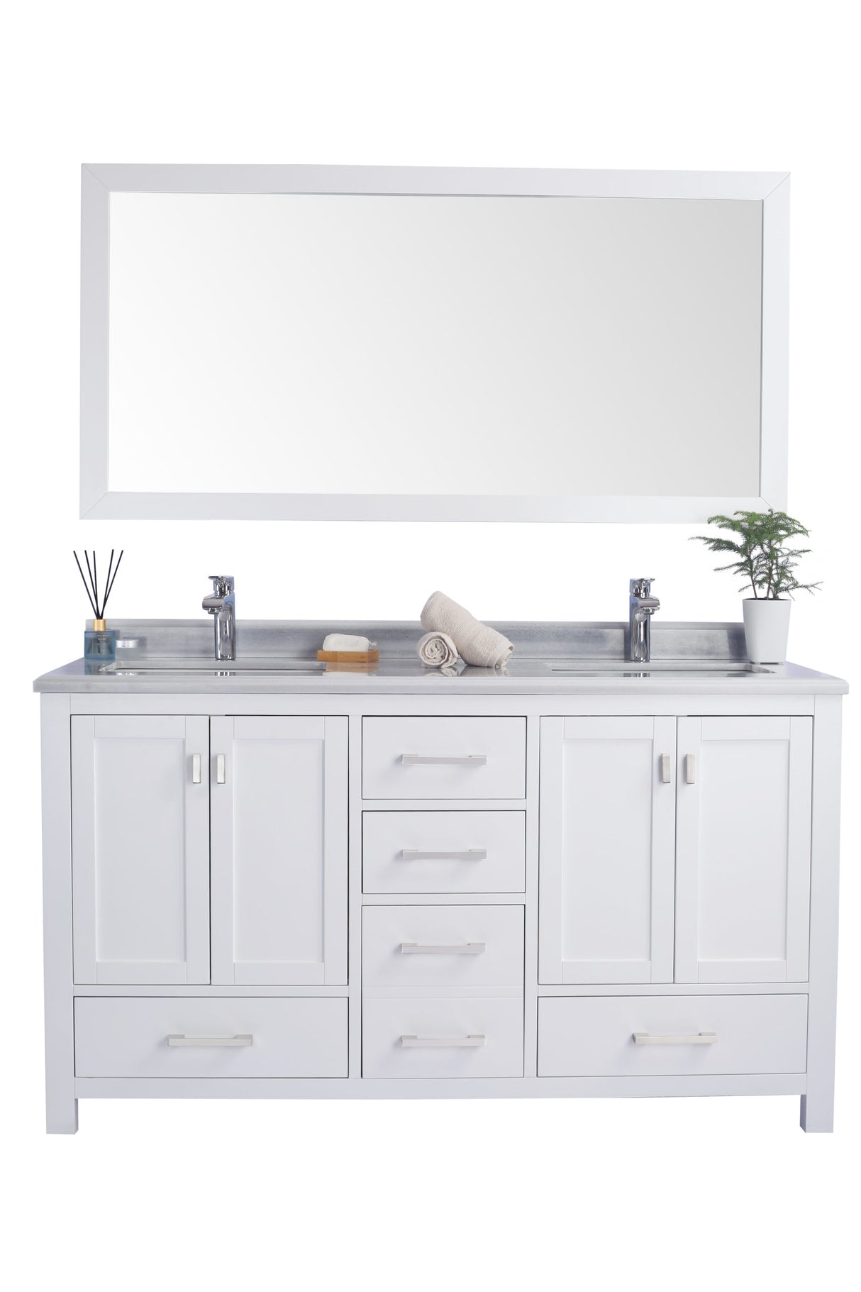 Wilson 60" White Double Sink Bathroom Vanity with White Stripes Marble Countertop Laviva 313ANG-60W-WS