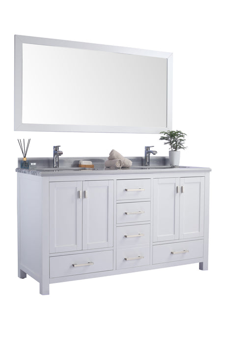 Wilson 60" White Double Sink Bathroom Vanity with White Stripes Marble Countertop Laviva 313ANG-60W-WS
