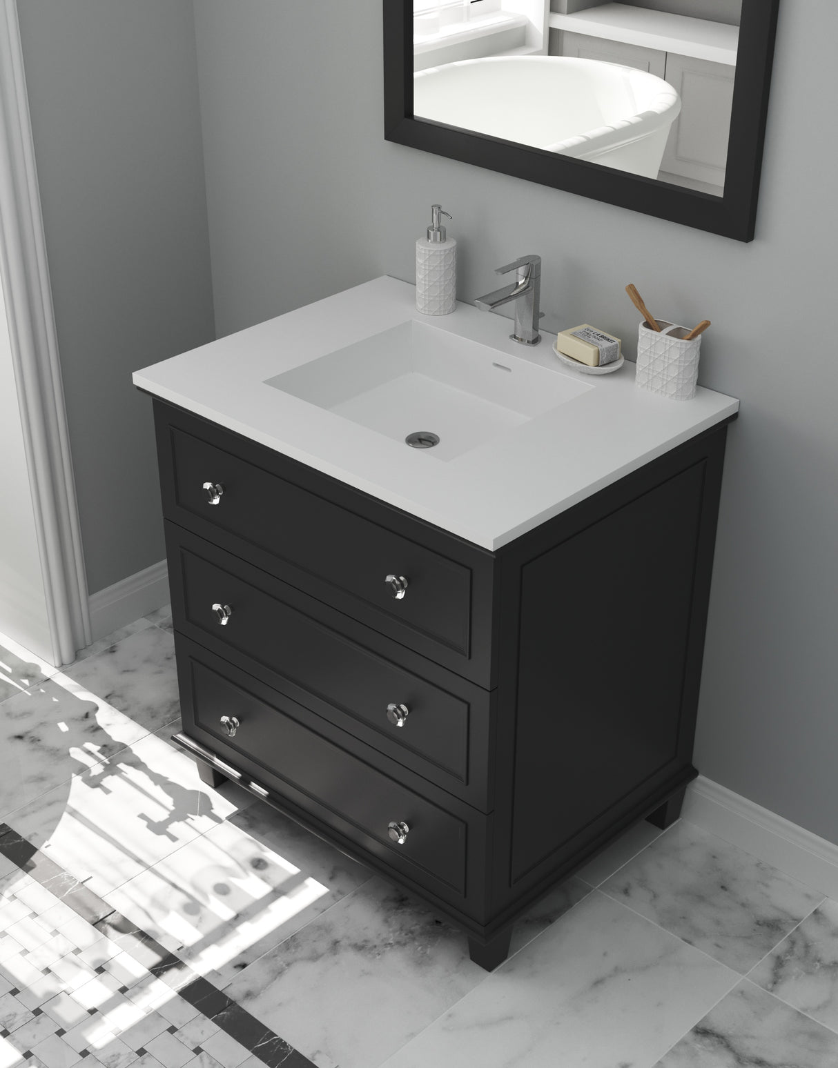 Luna 30" Espresso Bathroom Vanity with Matte White VIVA Stone Solid Surface Countertop Laviva 313DVN-30E-MW