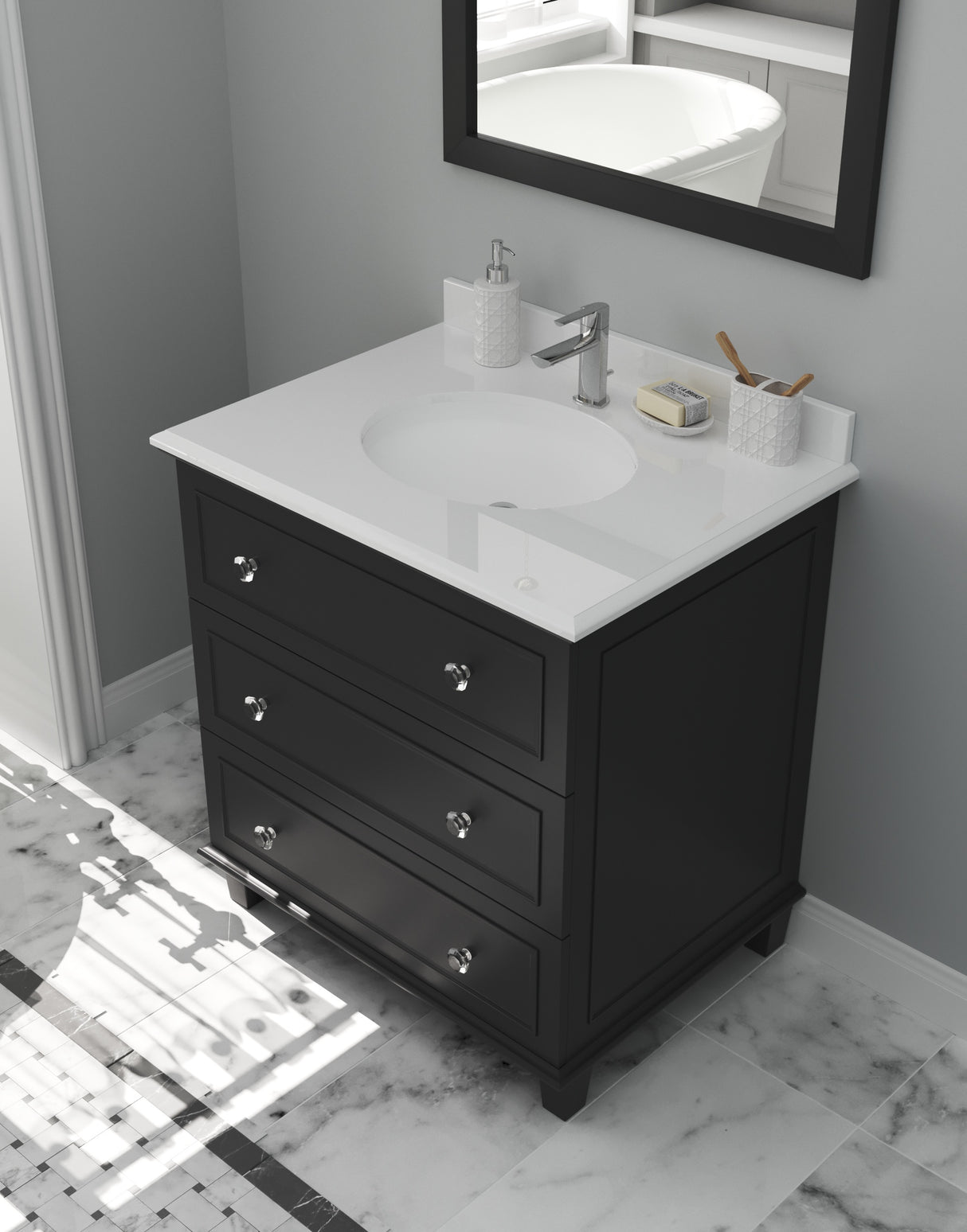 Luna 30" Espresso Bathroom Vanity with Pure White Phoenix Stone Countertop Laviva 313DVN-30E-PW
