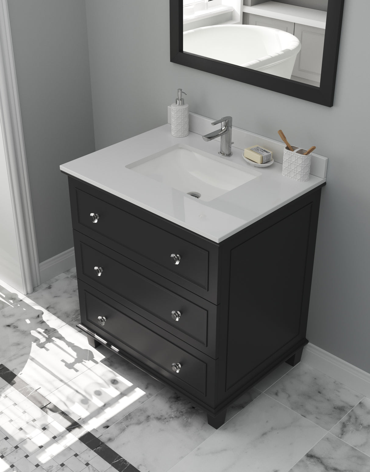 Luna 30" Espresso Bathroom Vanity with White Quartz Countertop Laviva 313DVN-30E-WQ