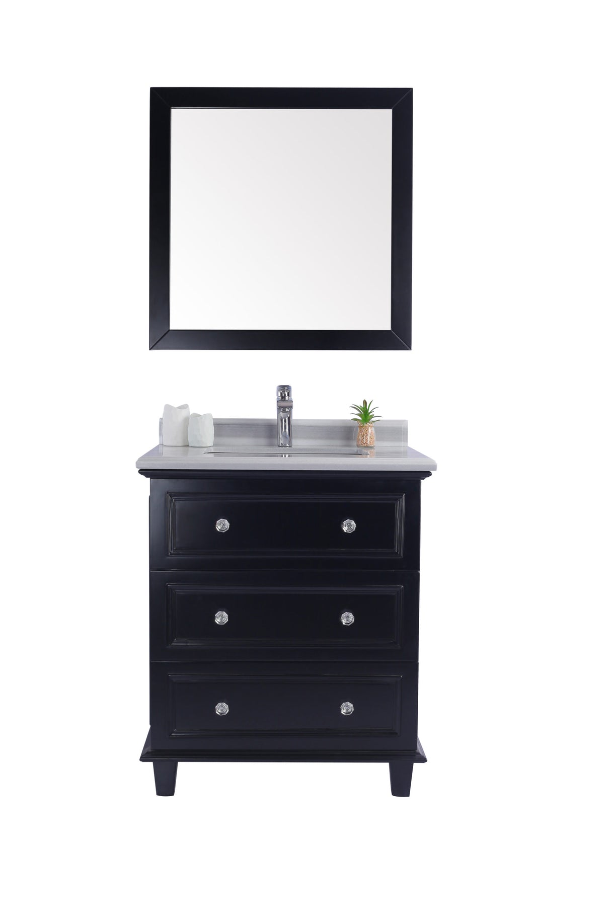 Luna 30" Espresso Bathroom Vanity with White Stripes Marble Countertop Laviva 313DVN-30E-WS