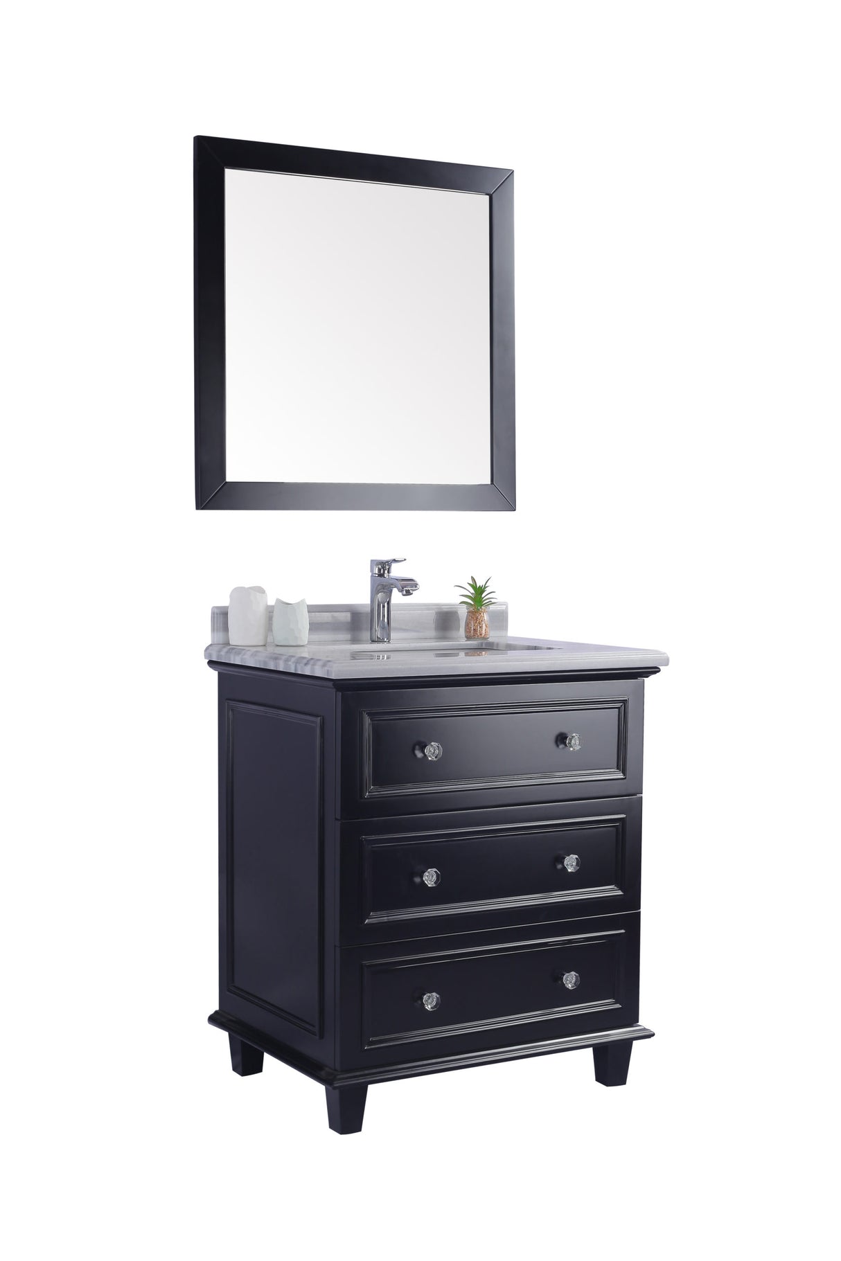 Luna 30" Espresso Bathroom Vanity with White Stripes Marble Countertop Laviva 313DVN-30E-WS